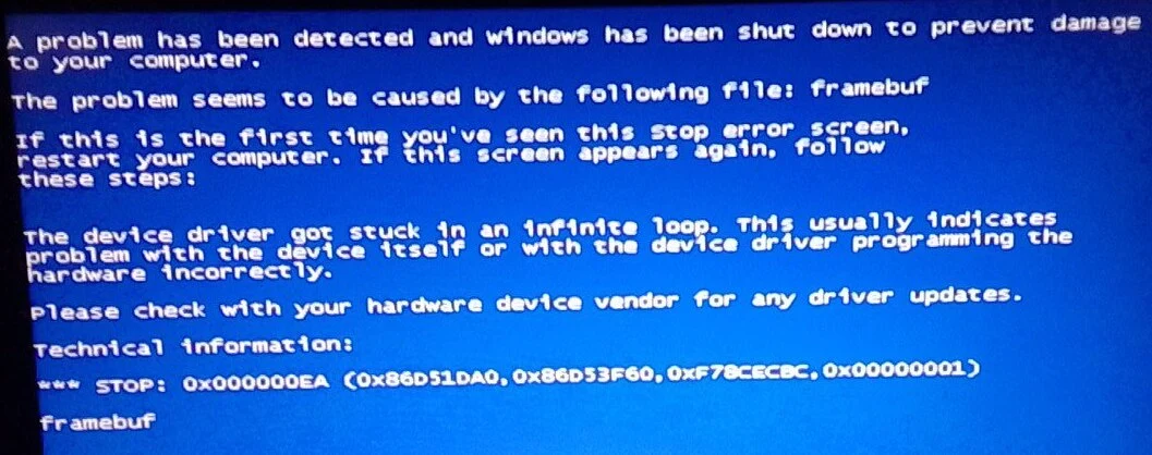 Windows XP 0xEA blue screen