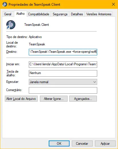 TeamSpeak 3 OpenGL error window